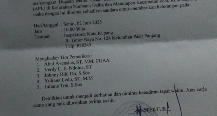 Surat Panggilan Memberikan Keterangan Inspektorat Daerah