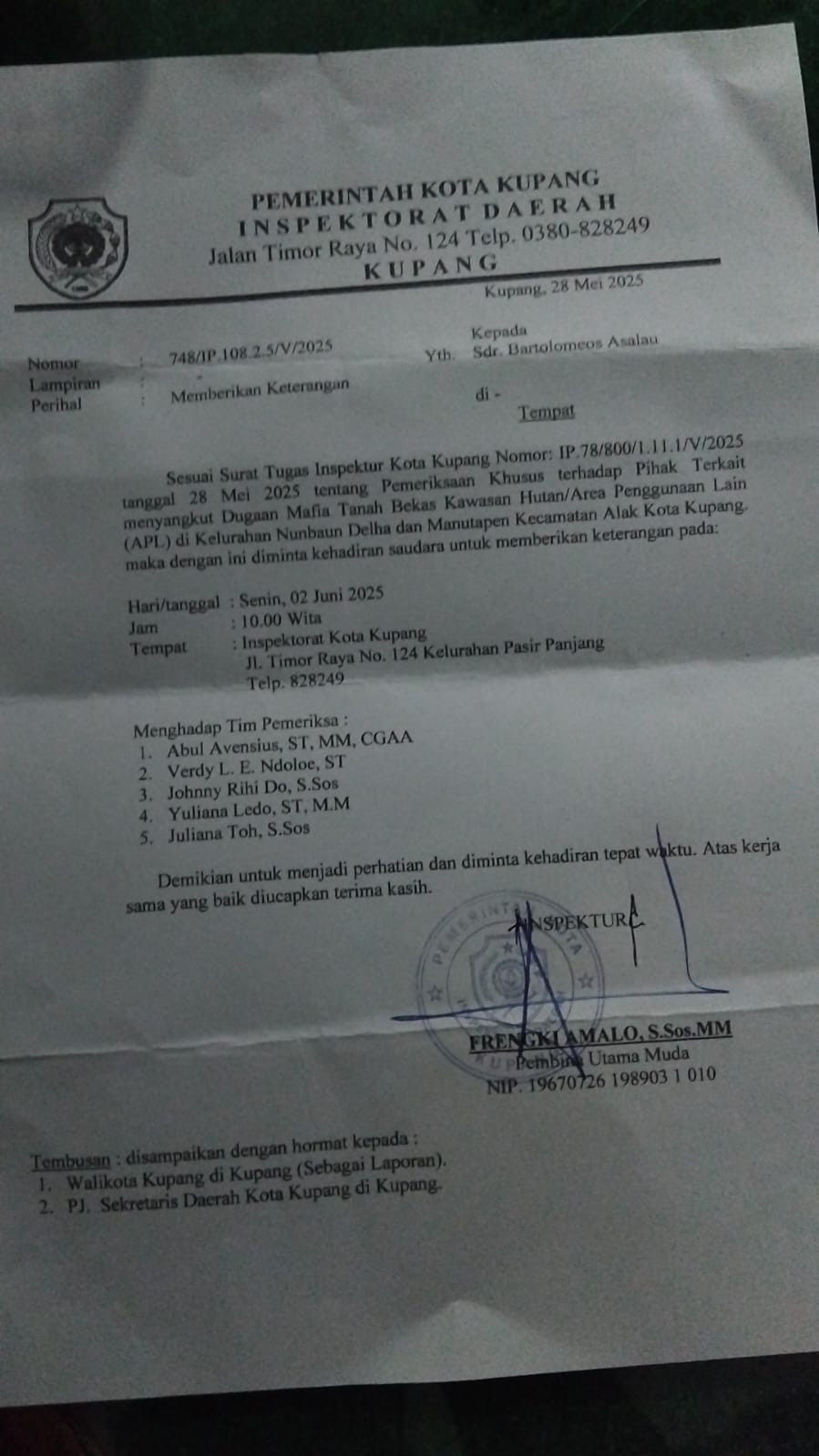 inspektorat d Surat Panggilan Memberikan Keterangan Inspektorat Daerah